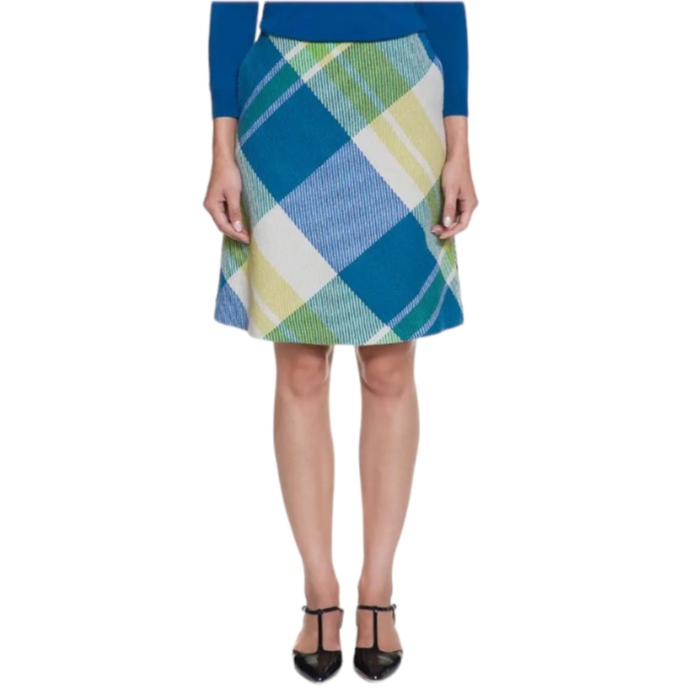 BODEN Wool Blend Plaid A-line Retro  Academia Blue Yellow Skirt W-401 Sz 4